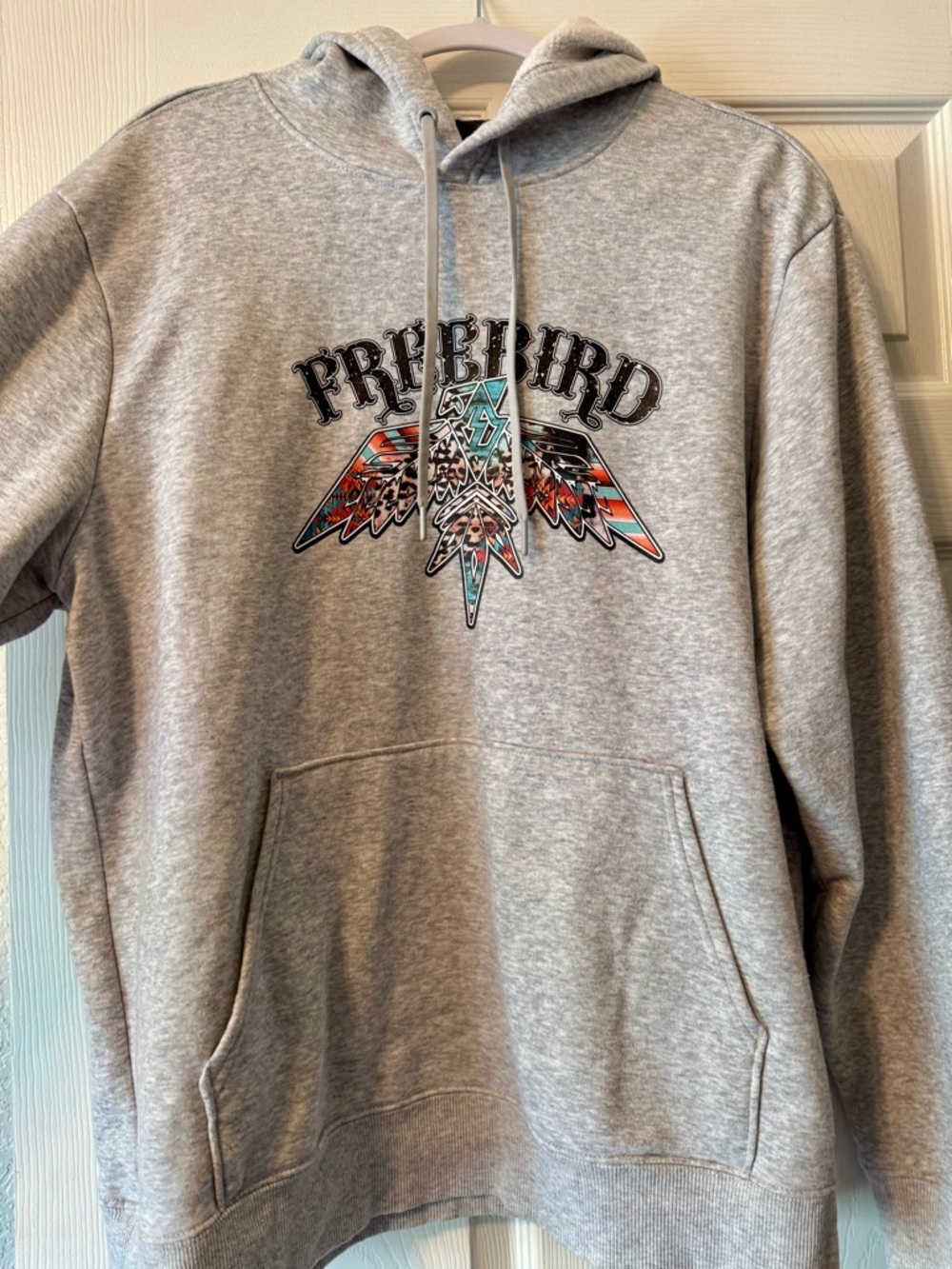 Freebird Gray Hoodie with Multicolor Eagle Graphic
